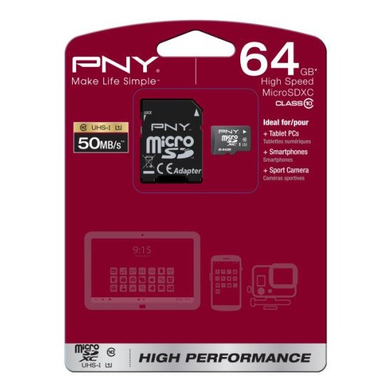 PNY 64GB MicroSDHC+SD adapter 64 Go Classe 10