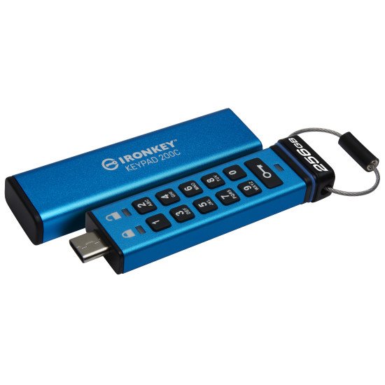 Kingston Technology IronKey Keypad 200 lecteur USB flash 256 Go USB Type-C 3.2 Gen 1 (3.1 Gen 1) Bleu