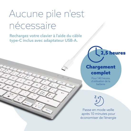R-Go Tools Clavier ergonomique R-Go Compact Break, clavier compact avec logiciel de pause,QWERTZ (CH), Bluetooth, blanc