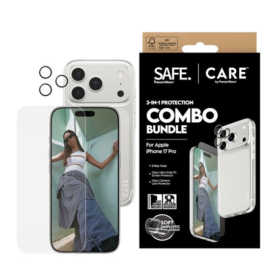 PanzerGlass SAFE. | CARE by ® 3-in-1 Fashionable Combo Bundle iPhone 17 Pro Protection d'écran transparent Apple 1 pièce(s)