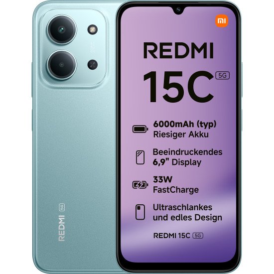 Xiaomi Redmi 15C 17,5 cm (6.9") 5G USB Type-C 4 Go 128 Go 6000 mAh Vert Xiaomi Redmi 15C 17,5 cm (6.9") 5G USB Type-C 4 Go 128 Go 6000 mAh Vert