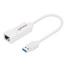 Manhattan Adaptateur réseau Gigabit USB-A, 10/100/1000 Mbit/s, 5 Gbit/s (USB 3.2 Gen 1 / USB 3.0), RJ45, blanc, garantie 3 ans, équivalent à USB31000SW