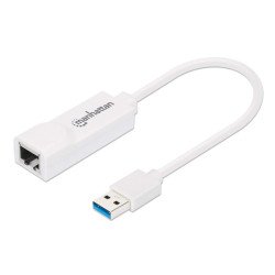 Manhattan Adaptateur réseau Gigabit USB-A, 10/100/1000 Mbit/s, 5 Gbit/s (USB 3.2 Gen 1 / USB 3.0), RJ45, blanc, garantie 3 ans, équivalent à USB31000SW