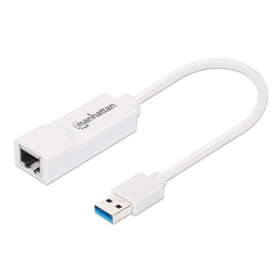 Manhattan Adaptateur réseau Gigabit USB-A, 10/100/1000 Mbit/s, 5 Gbit/s (USB 3.2 Gen 1 / USB 3.0), RJ45, blanc, garantie 3 ans, équivalent à USB31000SW