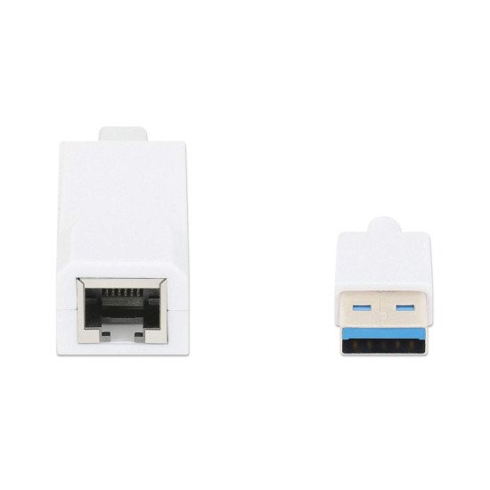 Manhattan Adaptateur réseau Gigabit USB-A, 10/100/1000 Mbit/s, 5 Gbit/s (USB 3.2 Gen 1 / USB 3.0), RJ45, blanc, garantie 3 ans, équivalent à USB31000SW