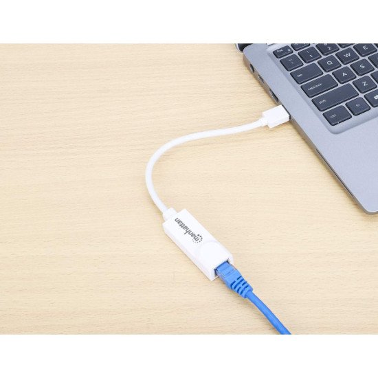 Manhattan Adaptateur réseau Gigabit USB-A, 10/100/1000 Mbit/s, 5 Gbit/s (USB 3.2 Gen 1 / USB 3.0), RJ45, blanc, garantie 3 ans, équivalent à USB31000SW