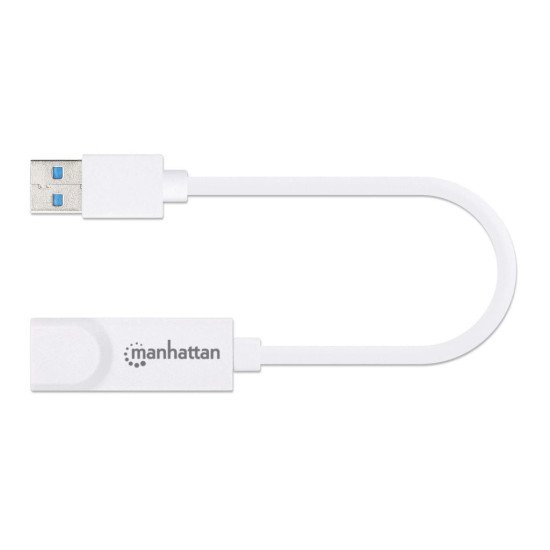 Manhattan Adaptateur réseau Gigabit USB-A, 10/100/1000 Mbit/s, 5 Gbit/s (USB 3.2 Gen 1 / USB 3.0), RJ45, blanc, garantie 3 ans, équivalent à USB31000SW