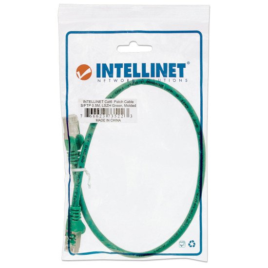 Intellinet Câble patch réseau, Cat6, 0,5 m, vert, cuivre, S/FTP, LSOH/LSZH, PVC, RJ45, contacts plaqués or, anti-accroc, avec manchon, garantie à vie