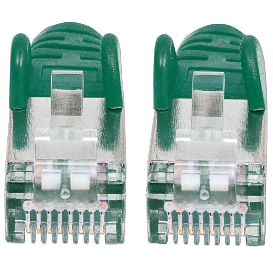 Intellinet Câble patch réseau Cat6A, 0,5 m, vert, cuivre, S/FTP, LSOH/LSZH, PVC, RJ45, contacts plaqués or, anti-accroc, avec manchon, garantie à vie
