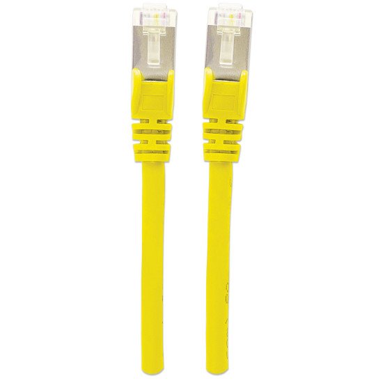 Intellinet Câble patch réseau Cat6A, 0,5 m, jaune, cuivre, S/FTP, LSOH/LSZH, PVC, RJ45, contacts plaqués or, anti-accroc, avec manchon, garantie à vie