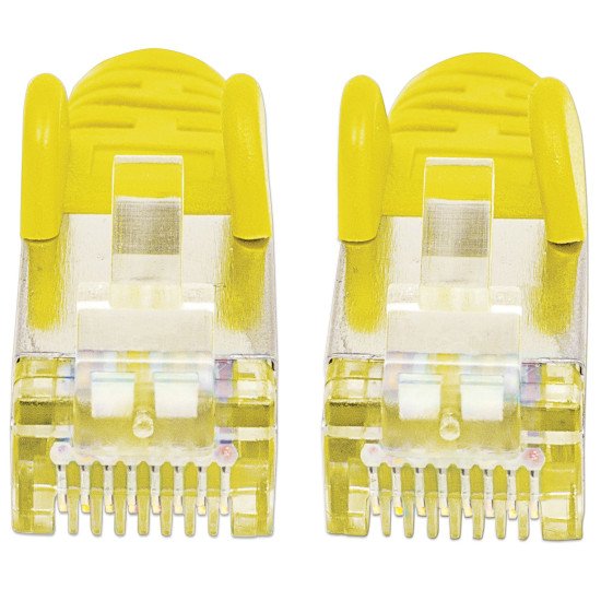Intellinet Câble patch réseau Cat6A, 0,5 m, jaune, cuivre, S/FTP, LSOH/LSZH, PVC, RJ45, contacts plaqués or, anti-accroc, avec manchon, garantie à vie