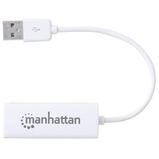 Manhattan Adaptateur Fast Ethernet USB-A, réseau 10/100 Mbit/s, 480 Mbit/s (USB 2.0), RJ45, blanc, garantie 3 ans