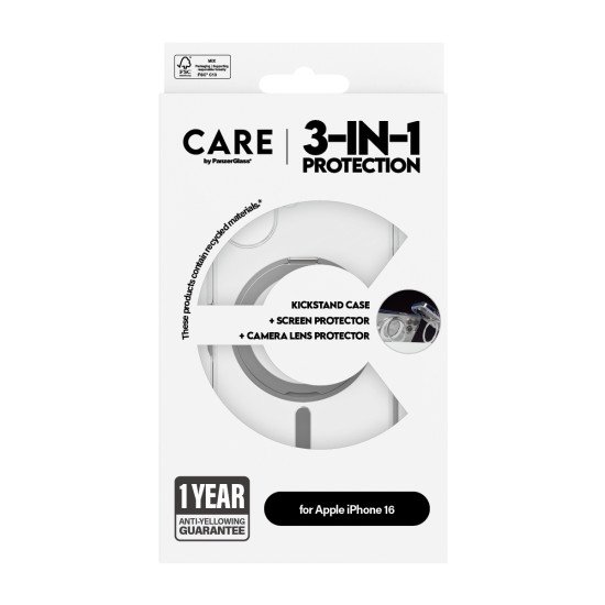 PanzerGlass CARE by ® Feature 3-in-1 Ceramic Bundle iPhone 16 coque de protection pour téléphones portables Housse Transparent PanzerGlass CARE by ® Feature 3-in-1 Ceramic Bundle iPhone 16 coque de protection pour téléphones portables Housse Transparent