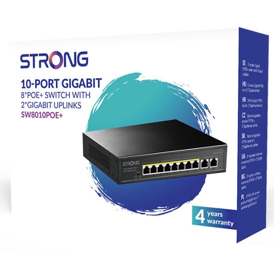 Strong SW8010POE+ commutateur réseau Gigabit Ethernet (10/100/1000) Connexion Ethernet POE Bureau Noir