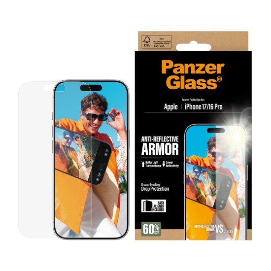 PanzerGlass ® Anti-Reflective Armor Screen Protector iPhone 17 | iPhone 16 Pro w. EasyAligner Protection d'écran transparent Apple 1 pièce(s)