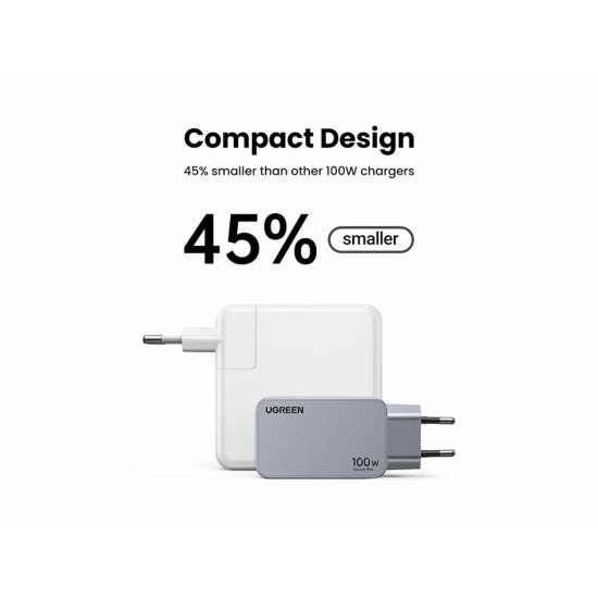 Ugreen Nexode Pro EU 3-Port GaN PD Fast Charger With USB-C Cable Universel Noir, Gris Secteur Charge rapide Intérieure