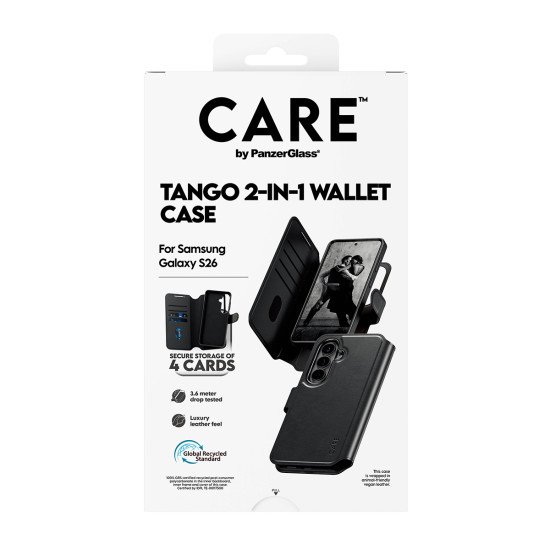 PanzerGlass CARE™ by ® Tango 2-in-1 Wallet Case w. Qi Samsung Galaxy S26 coque de protection pour téléphones portables Housse Transparent
