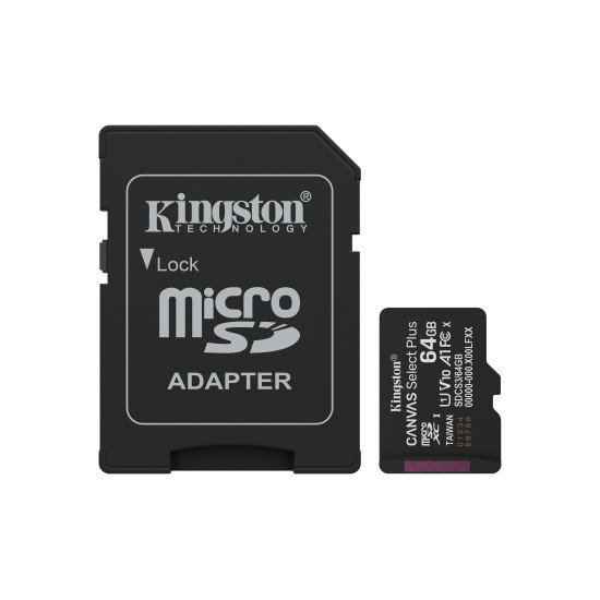 Kingston Technology 64GB microSDXC Canvas Select Plus Gen3 100MB/s A1 (Adaptateur SD inclus) Kingston Technology 64GB microSDXC Canvas Select Plus Gen3 100MB/s A1 (Adaptateur SD inclus)