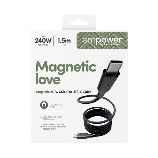 PanzerGlass empower by ® Magnetic 240W USB-C to USB-C Cable | USB 2.0 | 1.5M | Space Black Protection d'écran transparent Universel 1 pièce(s)