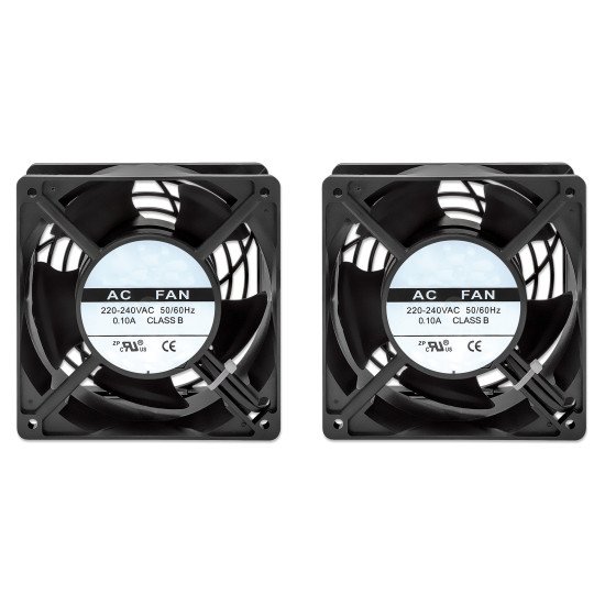 Intellinet Unité de ventilation à 2 ventilateurs pour armoires murales 19", montage en toiture, câble d'alimentation 1,8 m avec prise EU CEE 7/7, format 120 × 120 mm, kit de mise à la terre inclus, noire, garantie à vie