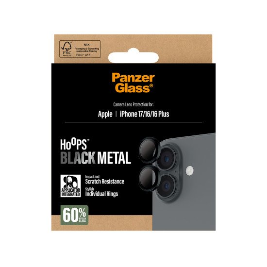 PanzerGlass ® Hoops® Black Camera Lens Protector iPhone 17 | iPhone 16 | 16 Plus Protection d'écran transparent Apple 1 pièce(s) PanzerGlass ® Hoops® Black Camera Lens Protector iPhone 17 | iPhone 16 | 16 Plus Protection d'écran transparent Apple 1 pièce(s)