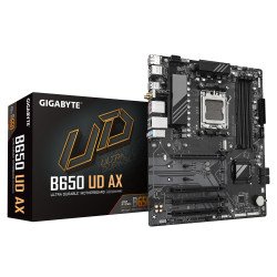 GIGABYTE B650 UD AX Carte Mère - Prend en charge les processeurs AMD Ryzen Série 9000, VRM 6+2+2 phases, jusqu'à 7600MHz DDR5 (OC), 1x PCIe 5.0 + 2x PCIe 4.0 M.2, LAN GbE, Wi-Fi 6, USB 3.2 Gen 2 GIGABYTE B650 UD AX Carte Mère - Prend en charge les processeurs AMD Ryzen Série 9000, VRM 6+2+2 phases, jusqu'à 7600MHz DDR5 (OC), 1x PCIe 5.0 + 2x PCIe 4.0 M.2, LAN GbE, Wi-Fi 6, USB 3.2 Gen 2