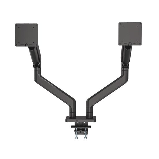 Manhattan Support de bureau double pour TV/moniteurs (bras à ressort à Bras articulé), écrans 13" à 45", fixation à l'arrière par pince ou passe-câble, Compatibilité VESA : 75x75 et 100x100 mm (vérifiez les dimensions des quatre trous de fixatio