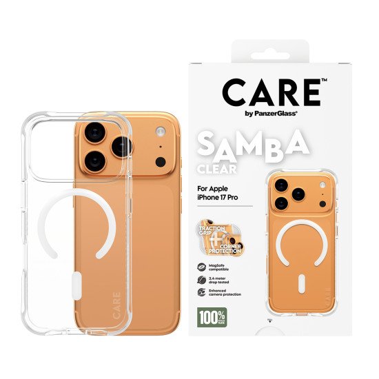 PanzerGlass CARE by ® Fashionable Case Samba Transparent w. White MagSafe iPhone 17 Pro coque de protection pour téléphones portables Housse PanzerGlass CARE by ® Fashionable Case Samba Transparent w. White MagSafe iPhone 17 Pro coque de protection pour téléphones portables Housse