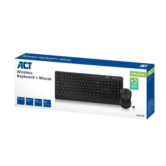 ACT Ensemble clavier et souris sans fil (Azerty), clic silencieux, écologique, fabriqué à partir de matériaux recyclés