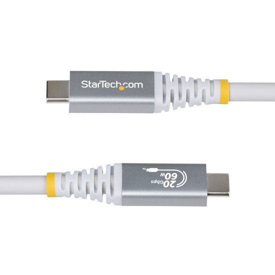 StarTech.com Câble USB4 de 3 m, 20 Gbit/s, Câble USB-C Certifié USB-IF, 60 W PD, 4K 120 Hz DP 1.4, Gaine en TPE, Cordon USB-C Blanc