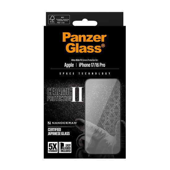 PanzerGlass ® Ceramic II Screen Protector iPhone 17 | iPhone 16 Pro | Ultra-Wide Fit w. EasyAligner Protection d'écran transparent Apple 1 pièce(s)