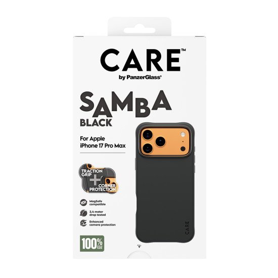 PanzerGlass CARE by ® Fashionable Case Samba Black w. MagSafe iPhone 17 Pro Max coque de protection pour téléphones portables Housse Noir PanzerGlass CARE by ® Fashionable Case Samba Black w. MagSafe iPhone 17 Pro Max coque de protection pour téléphones portables Housse Noir