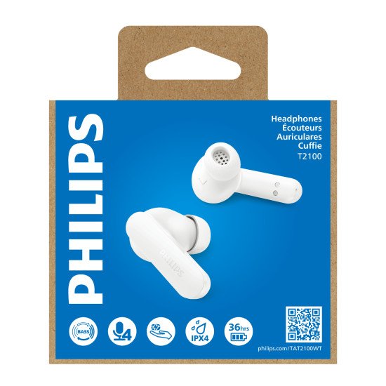 Philips TAT2100 Casque True Wireless Stereo (TWS) Ecouteurs Appels/Musique Bluetooth Blanc