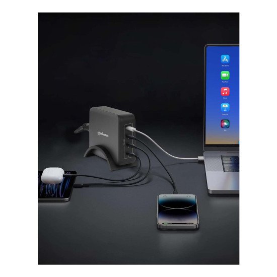 Manhattan Station de charge GaN USB Power Delivery à 4 ports, 240 W / PD 3.1, 4 ports USB-C PD jusqu'à 140 W par port, puissance totale de 240 W, noir
