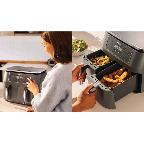 Ninja DZ300EU friteuse Double 7,6 L Autonome 2400 W Friteuse d'air chaud Gris Ninja DZ300EU friteuse Double 7,6 L Autonome 2400 W Friteuse d'air chaud Gris