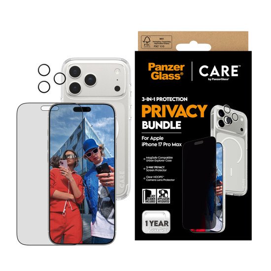 PanzerGlass ® | CARE by ® 3-in-1 Flagship Privacy Bundle iPhone 17 Pro Max Protection d'écran transparent Apple 1 pièce(s)