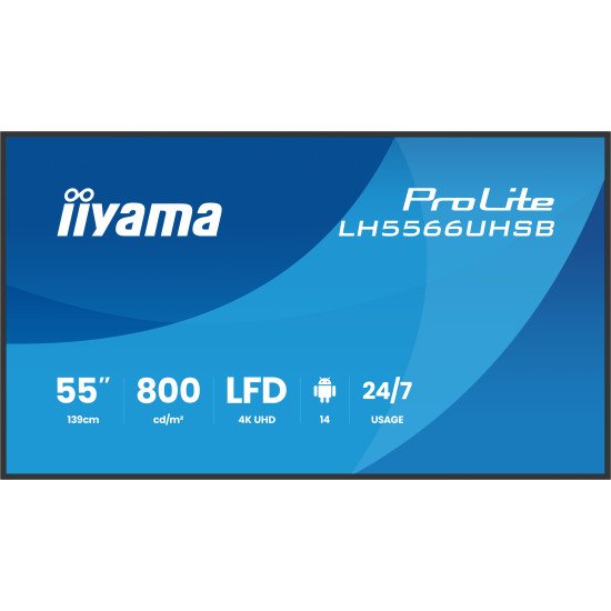 iiyama LH5566UHSB-B1AG Écran d'affichage dynamique Écran plat de signalisation numérique 139,7 cm (55") LCD Wifi 800 cd/m² 4K Ultra HD Noir Intégré dans le processeur Android 24/7