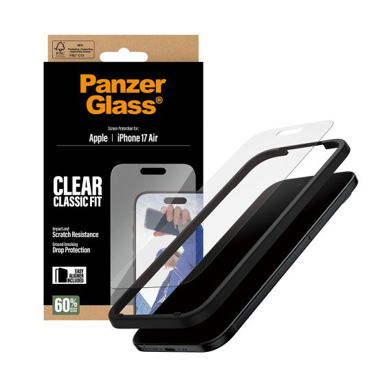 PanzerGlass ® Screen Protector iPhone 17 Air | Classic Fit w. EasyAligner Protection d'écran transparent Apple 1 pièce(s) PanzerGlass ® Screen Protector iPhone 17 Air | Classic Fit w. EasyAligner Protection d'écran transparent Apple 1 pièce(s)