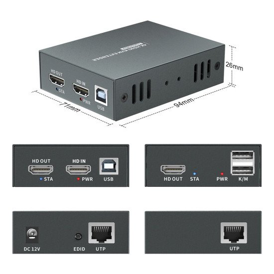 LevelOne HVE-8111 extension audio/video Émetteur et récepteur AV Noir