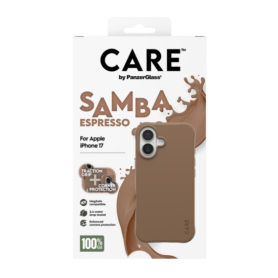 PanzerGlass CARE by ® Fashionable Case Samba Espresso w. MagSafe iPhone 17 coque de protection pour téléphones portables Housse Marron PanzerGlass CARE by ® Fashionable Case Samba Espresso w. MagSafe iPhone 17 coque de protection pour téléphones portables Housse Marron