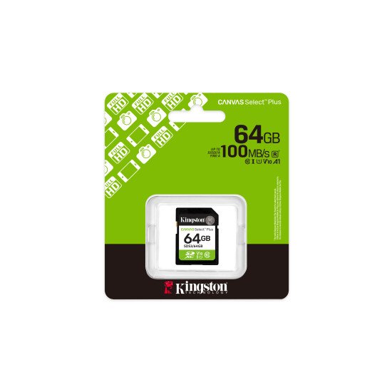 Kingston Technology 64 Go SDXC Canvas Select Plus Gen3 100 Mo/s C10 UHS-I U1 V10 Kingston Technology 64 Go SDXC Canvas Select Plus Gen3 100 Mo/s C10 UHS-I U1 V10