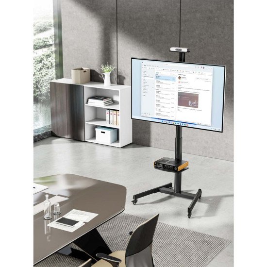 Manhattan Support sur roulettes pour TV/moniteurs, réglage hauteur par manivelle, écrans 37" à 65", Compatibilité VESA : de 200x200 à 600x400 mm (vérifiez les dimensions des quatre trous de fixation à l'arrière), charge max. 70 kg, hauteur 1120–