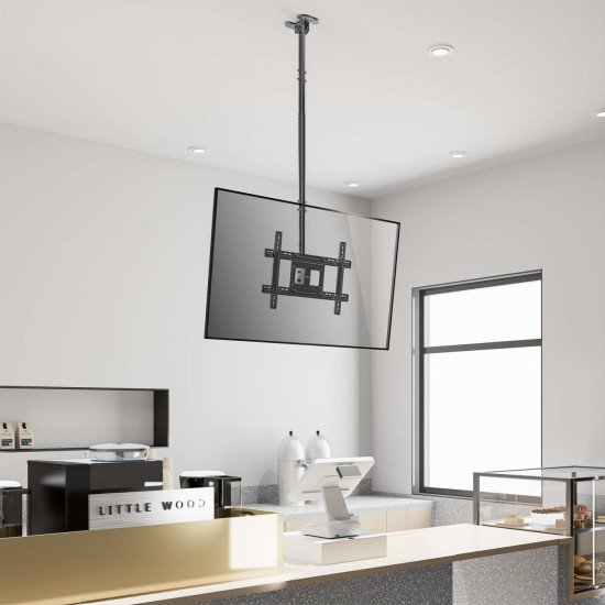 Manhattan Support plafond pour TV/moniteurs, pour écrans de 37" à 65", hauteur réglable 70–157 cm, Compatibilité VESA : de 200x200 à 600x400 mm (vérifiez les dimensions des quatre trous de fixation à l'arrière), charge max. 50 kg