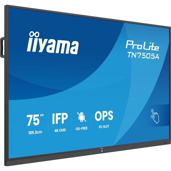 iiyama TN7505A-B1AG Écran d'affichage dynamique Écran plat interactif 189,3 cm (74.5") 500 cd/m² 4K Ultra HD Noir Écran tactile