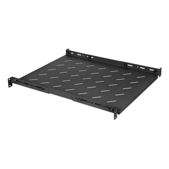 Intellinet Étagère fixe réglable 19", 1U, profondeur 550 mm, rails réglables de 550 à 750 mm, charge max. 20 kg, noire, garantie à vie