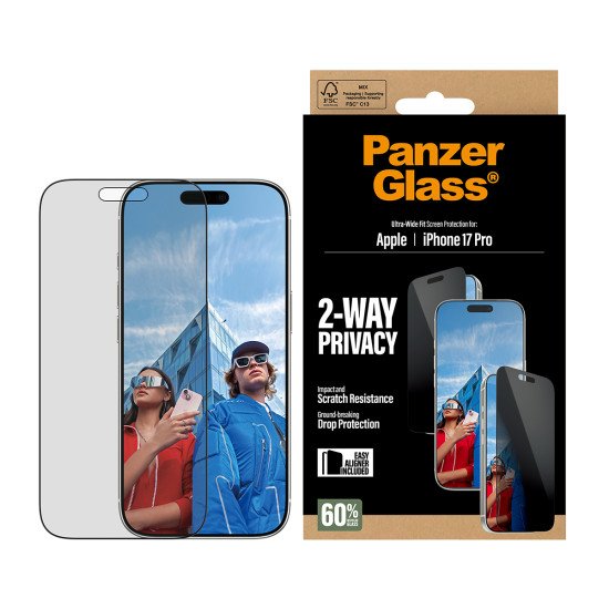 PanzerGlass ® 2-Way Privacy Screen Protector iPhone 17 Pro | Ultra-Wide Fit w. EasyAligner Protection d'écran transparent Apple 1 pièce(s)