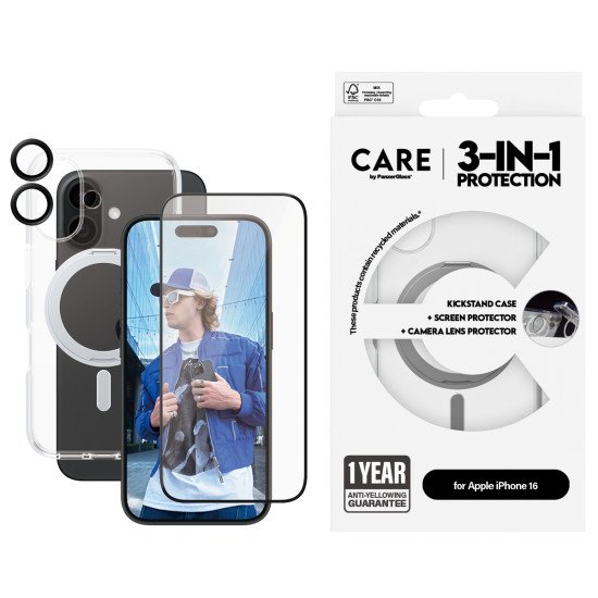 PanzerGlass CARE by ® Feature 3-in-1 Ceramic Bundle iPhone 16 coque de protection pour téléphones portables Housse Transparent PanzerGlass CARE by ® Feature 3-in-1 Ceramic Bundle iPhone 16 coque de protection pour téléphones portables Housse Transparent