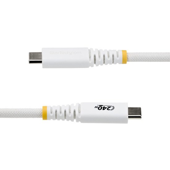 StarTech.com Câble de Recharge USB-C de 1m, Résistant et Ultra-Souple, PD EPR 240W (5A), Câble de Recharge USB 2.0 pour PC Portable, Certifié USB-IF, Câble de Recharge USB-C Robuste - Blanc