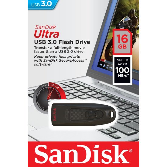 Sandisk Ultra lecteur USB flash 16 Go USB Type-A 3.2 Gen 1 (3.1 Gen 1) Noir