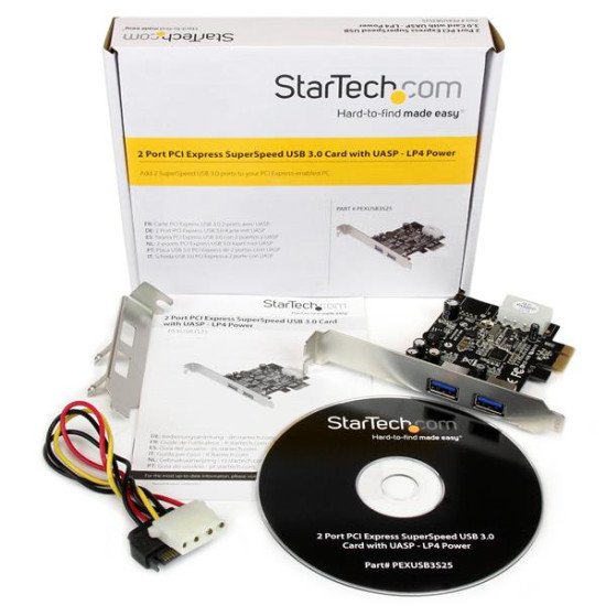 StarTech.com Carte Contrôleur PCI Express vers 2 Ports USB 3.0 avec UASP - Alimentation LP4